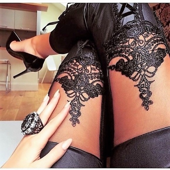 1 LEFT!!! Faux Leather & Lace Leggins - Picture 2 of 8